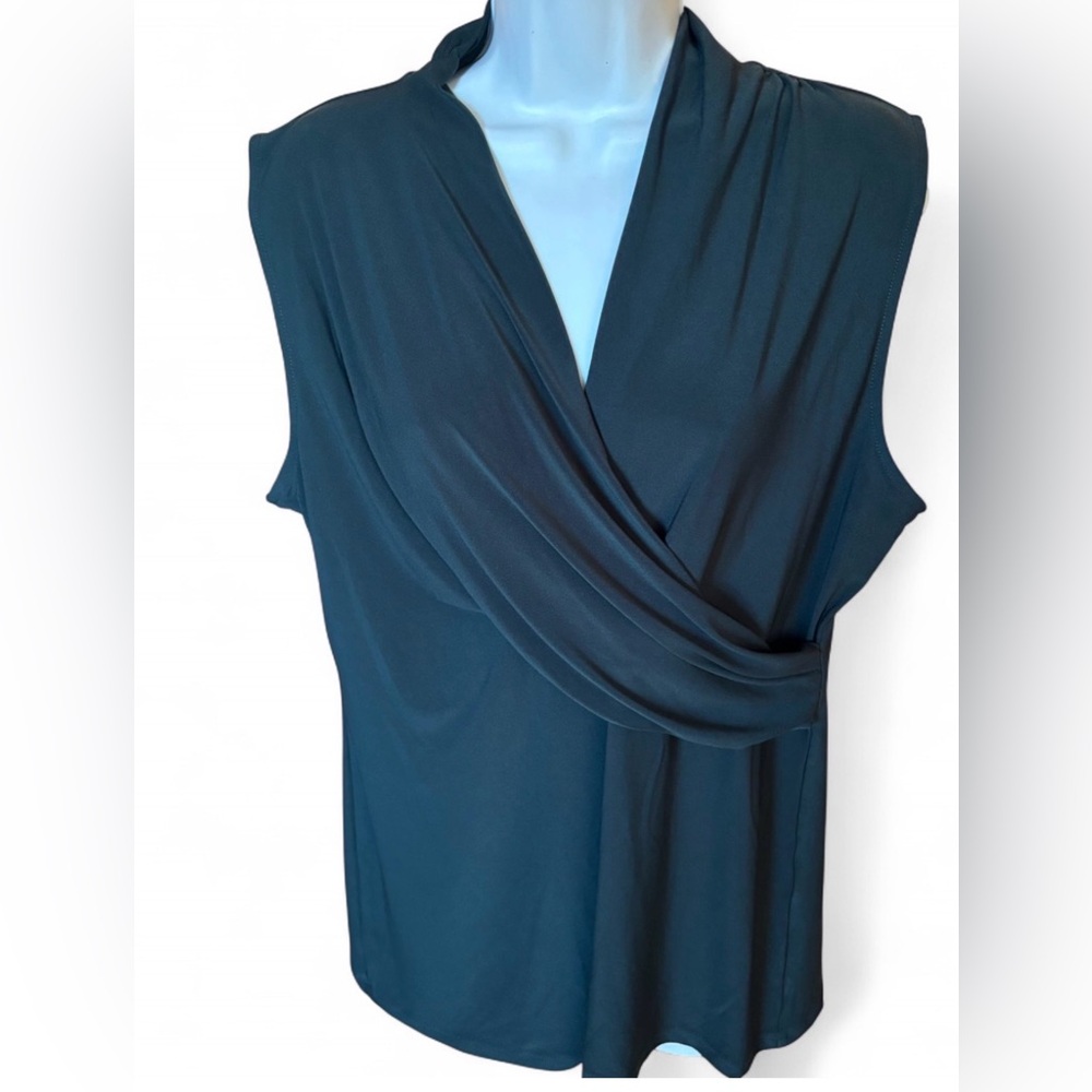 DKNY Teal Draped Sleeveless Wrap-Style Blouse